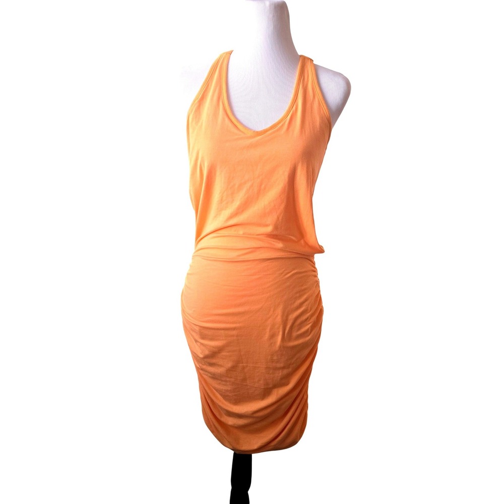 Athleta Orange Racerback Ruched Tank Dress with Built-in Bra Womens Small